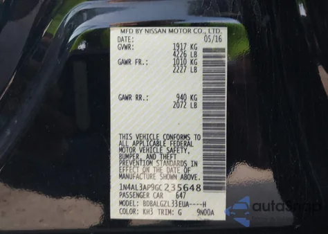 2016 Nissan Altima 2.5 S from USA, damaged, VIN 1N4AL3AP9GC235648